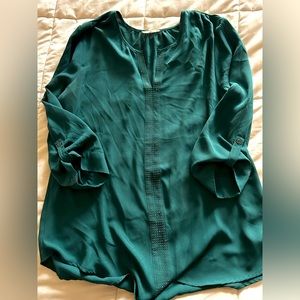 Emerald green chiffon womans 3/4 sleeve with button shirt